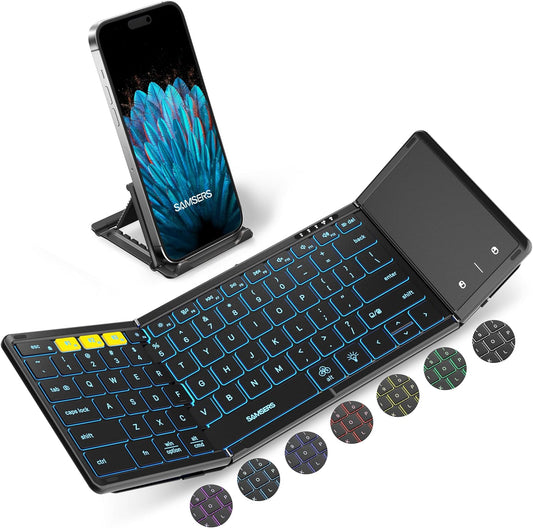 📲✨ Foldable Backlit Bluetooth Keyboard with Touchpad – 3-Device Multi-OS Compatibility