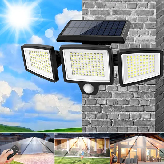 🔆💡 2500LM Solar Outdoor Security Light – 3-Head Dimmable IP65 Waterproof for Yard & Garage