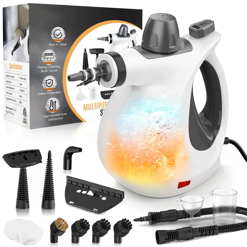 🧹🚙 Natural Pressurized Steam Cleaner - 12 Parts for Home, Kitchen & Car Cleaning